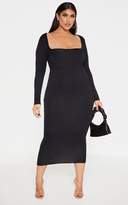 Thumbnail for your product : PrettyLittleThing Plus Black Jersey Long Sleeve Midi Dress
