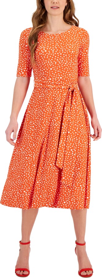 Kasper Women's Polka-Dot Belted Fit & Flare Dress - ShopStyle