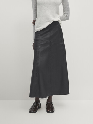 【Massimo Dutti】Maltinto wash midi skirt with seam details Massimo Dutti MALTINTO WASH MIDI WITH SEAM DETAILS - A-line