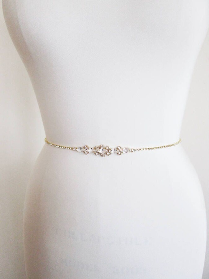 Etsy Crystal Bridal Belt Super Skinny Dainty Sash, Gold Silver Rose
