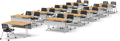 TeamWORK Tables 21 Person Training Meeting Seminar Tables with Modesty Panels and 21 Chairs Complete Set