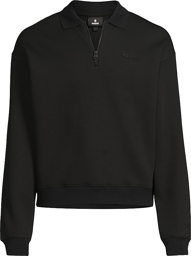 Mackage Men's Felix Half-Zip Double-Face Jersey Sweater - Black - Size Large