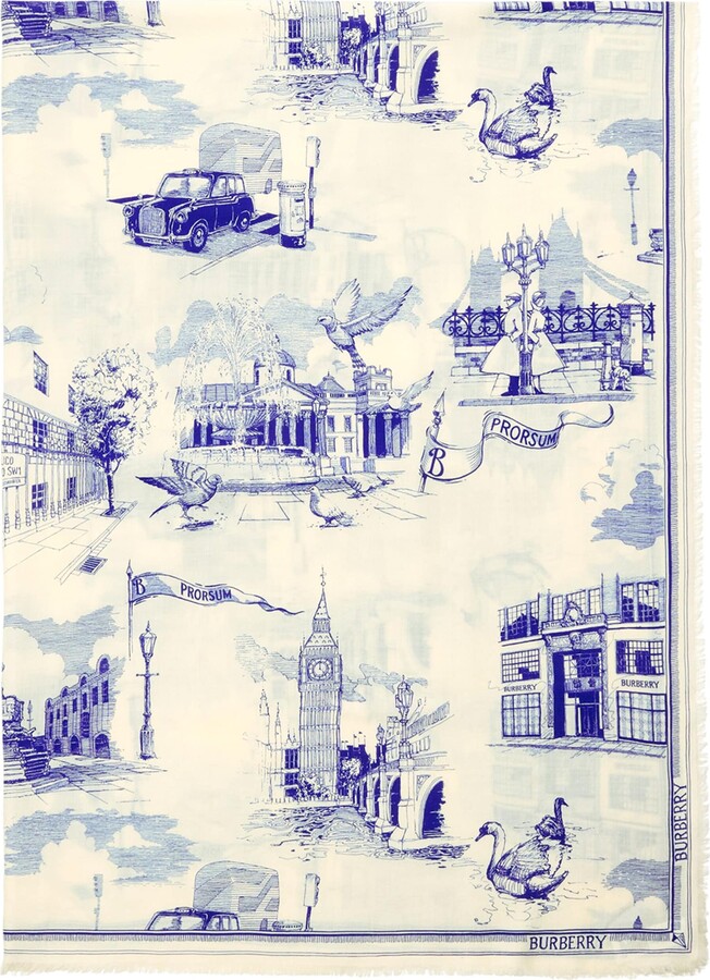 Burberry Silk-Wool London Landmarks Scarf