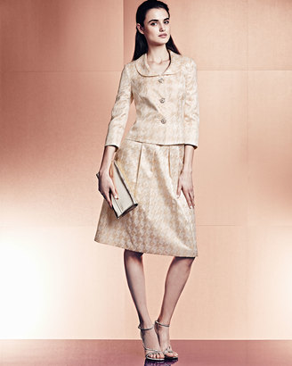 Albert Nipon Houndstooth Jacket and Skirt Suit Set, Champagne