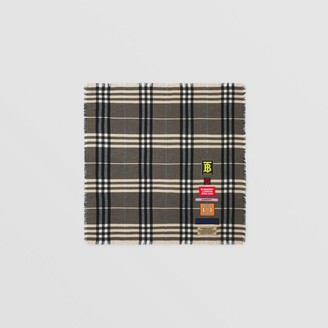 Burberry Logo Graphic Check Cashmere Large Square Scarf