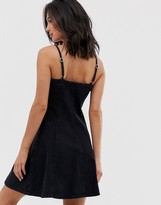 Thumbnail for your product : ASOS DESIGN denim strappy sweetheart neck skater dress with seam detail