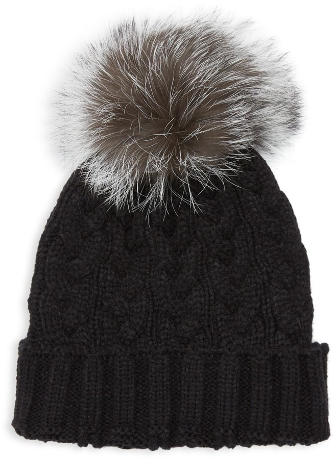 fox fur pom pom hat