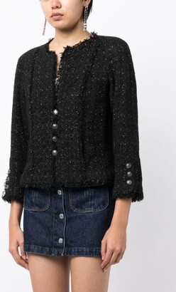 Chanel Pre Owned Metallic Threading Collarless Tweed Jacket