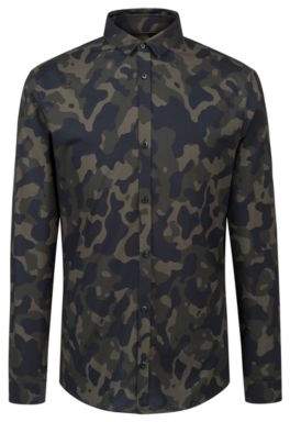 HUGO Boss Extra-slim-fit camouflage-print shirt in cotton XL Dark Green
