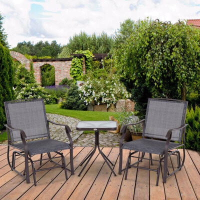 Latitude Run 3 Piece Bistro Set Fabric Outdoor Glider Chair With Coffee Table  2 Patio Rocking Swing Chairs With Breathable Sling Glass Tabletop For Backyard Gard