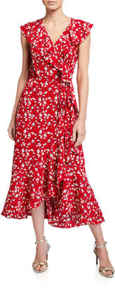 max studio ruffle wrap midi dress