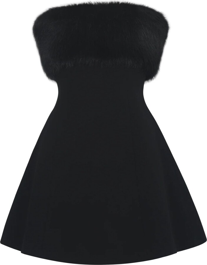 Miss Circle New York Evelyn Black Fur-Trimmed Mini A-Line Dress