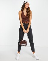 Thumbnail for your product : ASOS DESIGN sleeveless halter top with ruched front in brown