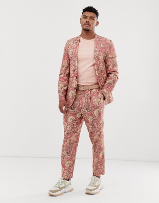 ASOS DESIGN tapered crop suit trousers with elephant print in linen look