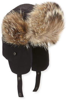 Moncler Fur-Trim Trapper Hat, Black