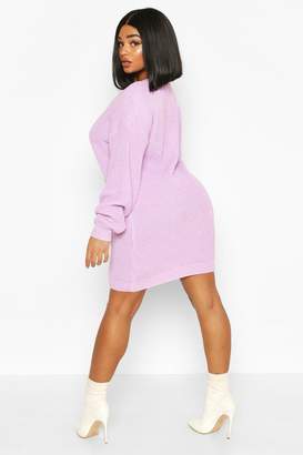 boohoo Plus Rib V-Neck Sweater Dress