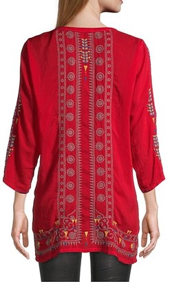 Johnny Was Multicolor Floral-Embroidered Tunic