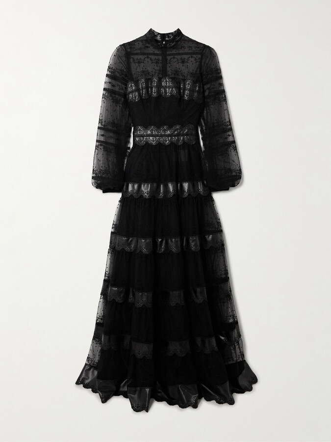 Costarellos Jacey Embroidered Tulle Gown - Black