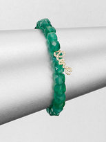 Thumbnail for your product : Sydney Evan Green Onyx, Diamond & 14K Yellow Gold Mini Love Charm Beaded Stretch Bracelet