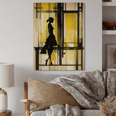 Red Barrel Studio Enn Silhouette In Yellow And Black On Wood Print