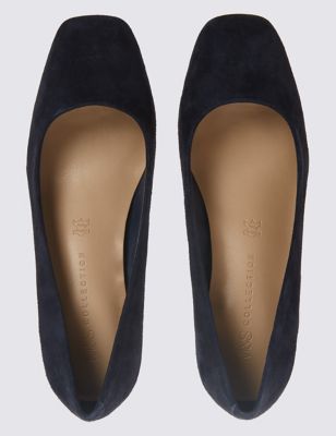 Marks and Spencer Suede Block Heel Square Toe Court Shoes
