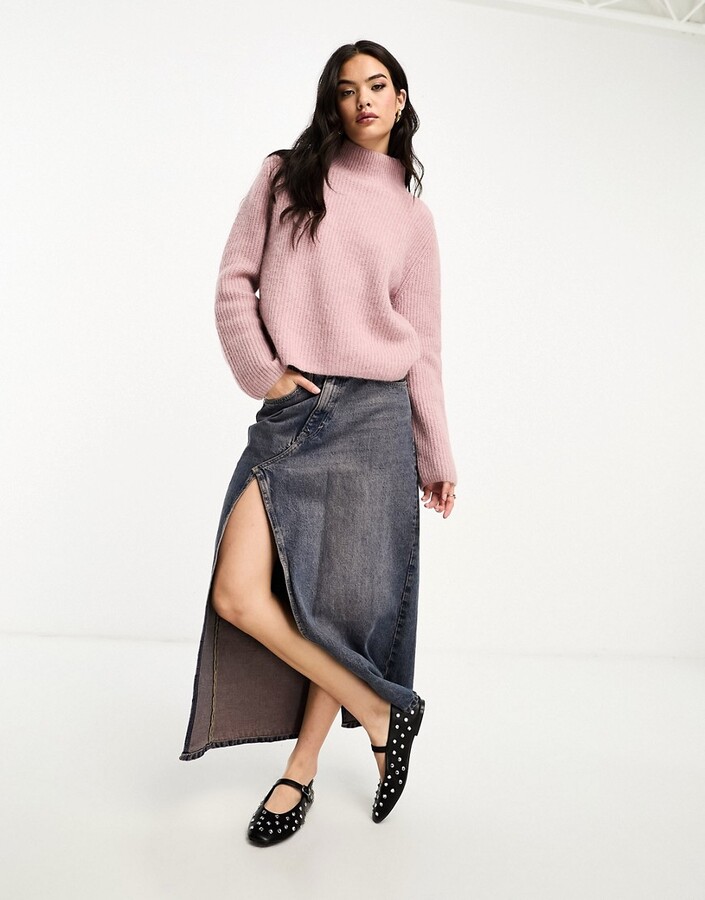 And other stories & wool and alpaca blend high neck cropped jumper in blush  pink - ShopStyle Knitwear