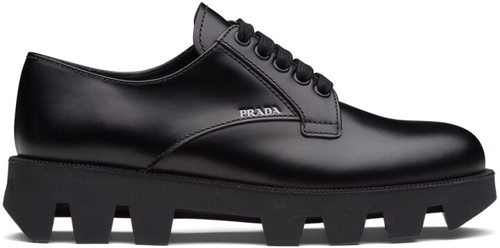 Prada brushed leather Derby shoes - ShopStyle Oxfords