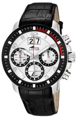 Lotus Men's Quartz Watch with White Dial Chronograph Display and Black Leather Strap 10116/1