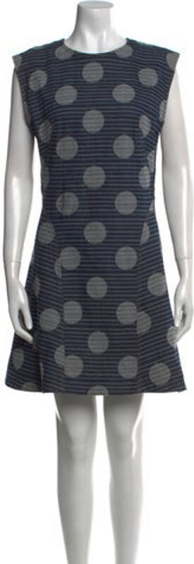 Kenzo Shift Dress Blue Polka Dot Print Sleeveless with Crew Neck Concealed Zip Closure at Back
