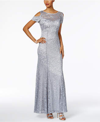 Nightway Glitter Lace Cold-Shoulder A-Line Gown