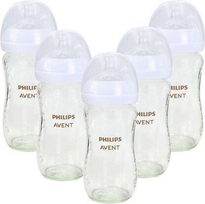 Philips 3x Natural Glass Baby Bottles with Natural Response Nipples (Medium Flow, Flow 3), 8oz, 2-Pack, SCY913/02
