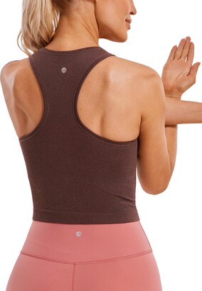 CRZ YOGA Women's Padded Wireless Sports Bra Racer Back Crop Tank Top  Longline Ribbed Yoga Vest Tops with Built in Bra Royal Lilac 10 - ShopStyle