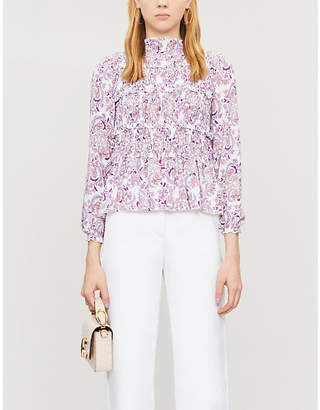 See by Chloe Ladies White and Pink Floral Floral Embroidery Flared Hem Crepe Top