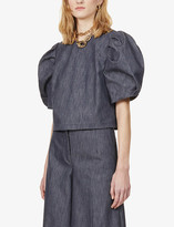 Thumbnail for your product : Carolina Herrera Puffed-sleeved stretch-denim top