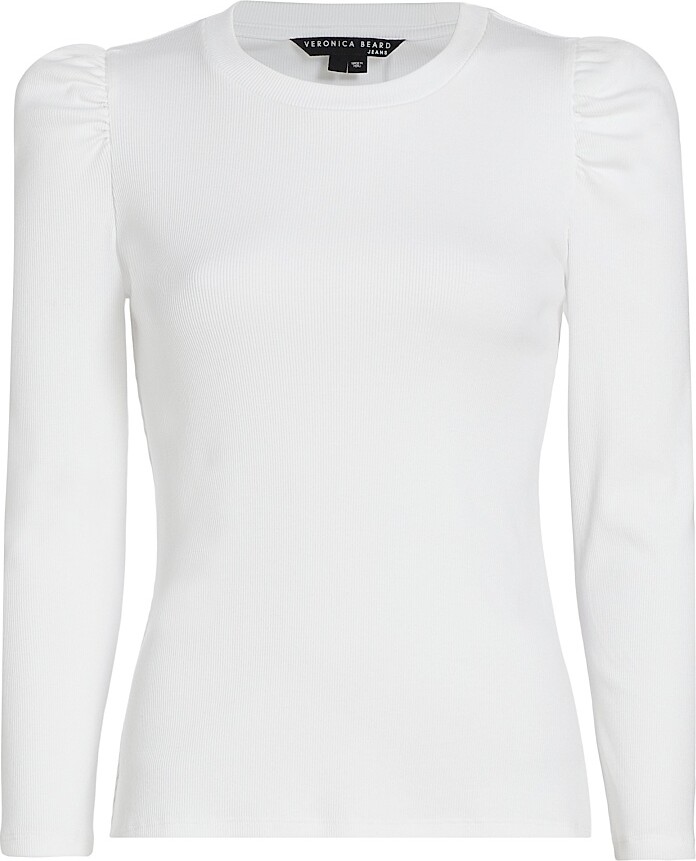 Veronica Beard Women's Britney Cotton Puff-Sleeve Top - Black - Size Large