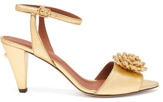 Osman Mae Flower-applique Metallic-leather Sandals - Womens - Gold Osman Mae Flower-applique Metallic-leather Sandals - Womens - Gold