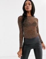 Thumbnail for your product : ASOS DESIGN embellished long sleeve mesh body with crystal studs