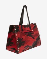 Thumbnail for your product : Valentino Rockstud Medium Leather Tote: Red Camo