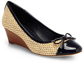 Thumbnail for your product : Tory Burch Catherine Raffia & Patent Leather Wedge Pumps