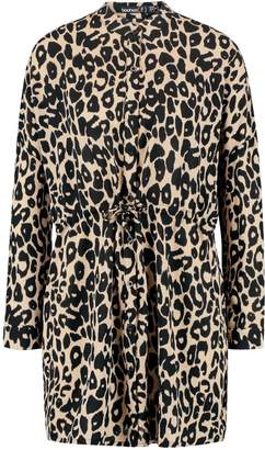 boohoo Petite Leopard Print Shirt Dress
