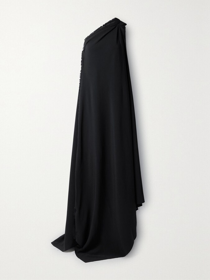 Balenciaga Asymmetric One-shoulder Frayed Draped Crepe Gown - Black