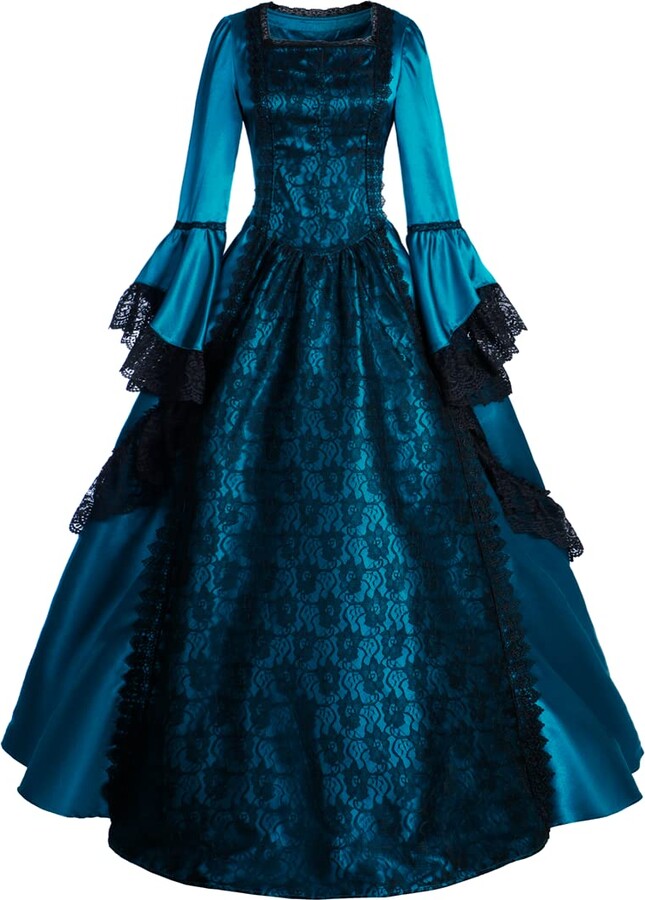 Jeufoin Women Victorian Ball Gown Dress Lace Long Sleeve Prom Queen