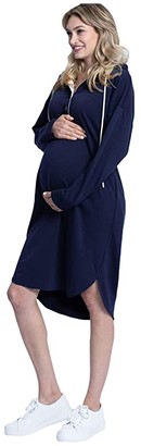Angel Maternity Maternity Nursing Hoodie Dress (Navy) Women's Clothing