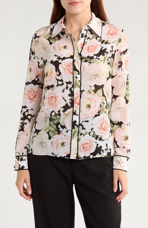Alice + Olivia Willa Silk Button-Up Shirt