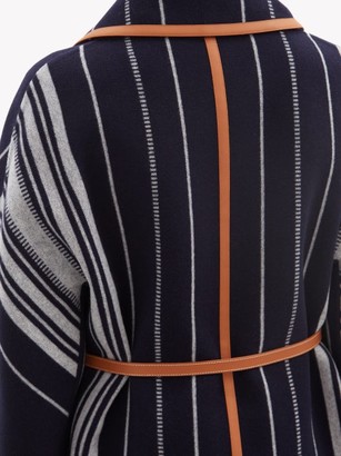 Loewe Belted Striped Wool-blend Coat - Blue Stripe