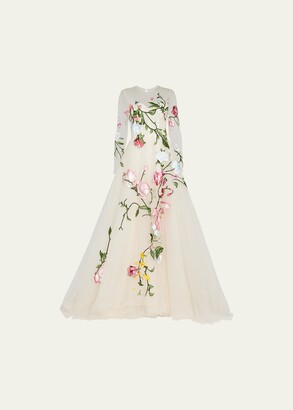 Monique Lhuillier Corset Gown w/ Embroidered Floral Detail