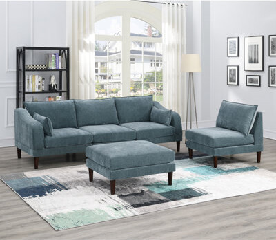 Latitude Run Beautiful 5Pcs Modular Sectional Set 2X One Arm Chairs 2X Armless Chair 1X Ottoman Living Room Furniture Mineral Color Morgan Fabric