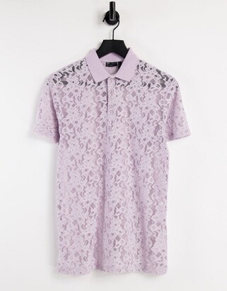 ASOS DESIGN lace polo shirt in lilac