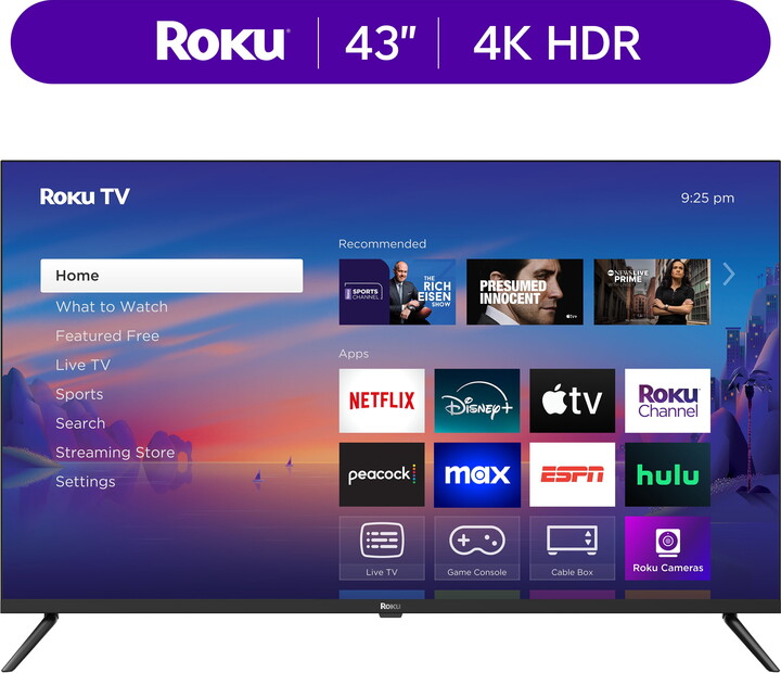 Roku Smart TV 2025 – 43-Inch Select Series, 4K HDR TV – Roku TV with Enhanced Voice Remote