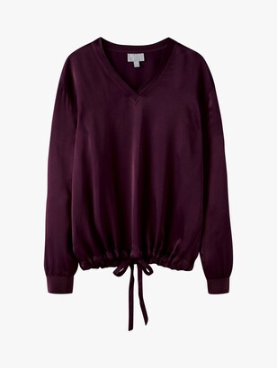 Pure Collection Satin V-Neck Sweatshirt, Damson